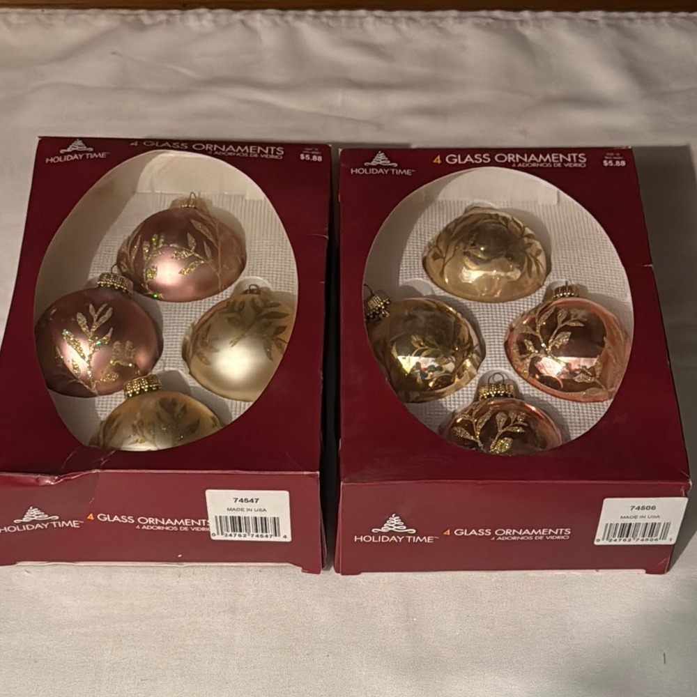 Holiday Time Gold and Pink Glass Ornament Collection Bundle